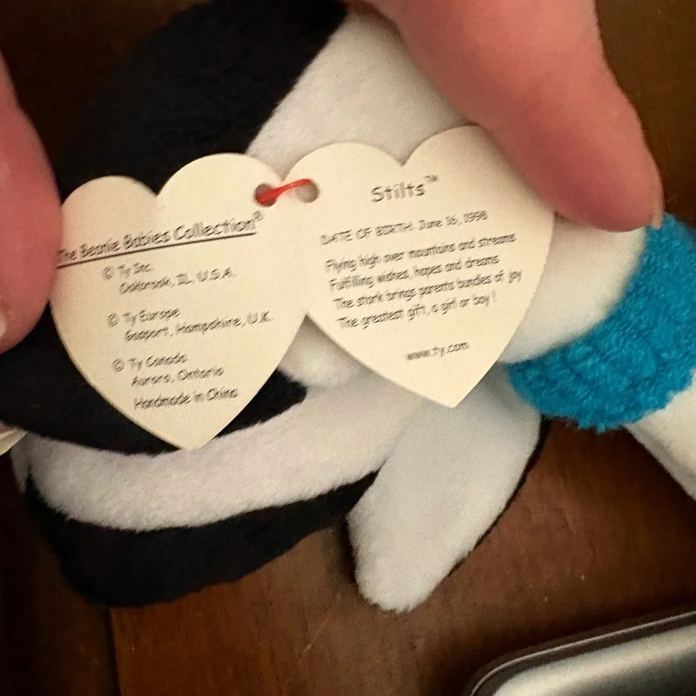 Stilts the Stork TY Beanie Baby. RARE TAG ERROR. 1998 Mint condition.